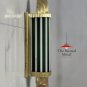 Art Deco Brass Wall Sconce Light Green & Milk Glass Rods Retro Vintage Lamp Pair