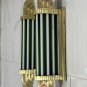 Art Deco Brass Wall Sconce Light Green & Milk Glass Rods Retro Vintage Lamp Pair