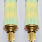 Art Deco Brass & Green Glass Rod Wall Sconce Pair - Vintage Light Fixtures