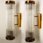 Art Deco Brass & Glass Rod Skyscraper Wall Light Pair - Vintage Antique Sconce