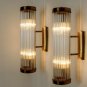 Art Deco Brass & Glass Rod Skyscraper Wall Light Pair - Vintage Antique Sconce