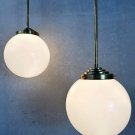 Set of 2 Vintage Art Deco Brass Ceiling Pendant Lights Opal Globe Glass Shade Set of 2 Vintage Art Deco Brass Ceiling Pendant Lights Opal Globe Glass Shade