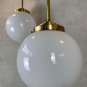 Set of 2 Vintage Art Deco Brass Ceiling Pendant Lights Opal Globe Glass Shade