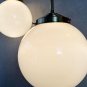 Set of 2 Vintage Art Deco Brass Ceiling Pendant Lights Opal Globe Glass Shade