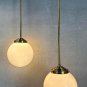 Set of 2 Vintage Art Deco Brass Ceiling Pendant Lights Opal Globe Glass Shade