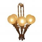 Rare Vintage Art Deco Nouveau Mashaal 6-Light Chandelier - Heavy Brass & Glass