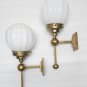 Pair Vintage Art Deco Brass Wall Sconces with Ribbed Milk Glass Shades Hallway