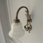 Antique Art Nouveau Brass & Milk Glass Shade Wall Light Vintage Wall Sconce Lamp