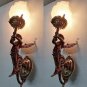 Rare Vintage Art Deco Brass Mermaid Wall Sconce Lights - Set of 2