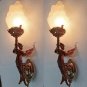 Rare Vintage Art Deco Brass Mermaid Wall Sconce Lights - Set of 2