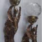 Pair Vintage Art Nouveau Brass Mermaid Lion Wall Sconces with Glass Globes