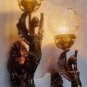 Pair Vintage Art Nouveau Brass Mermaid Lion Wall Sconces with Glass Globes