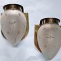 Marine Deco Brass & Star Glass Shades Wall Sconce Ship Lamps Fixture - Set of 2