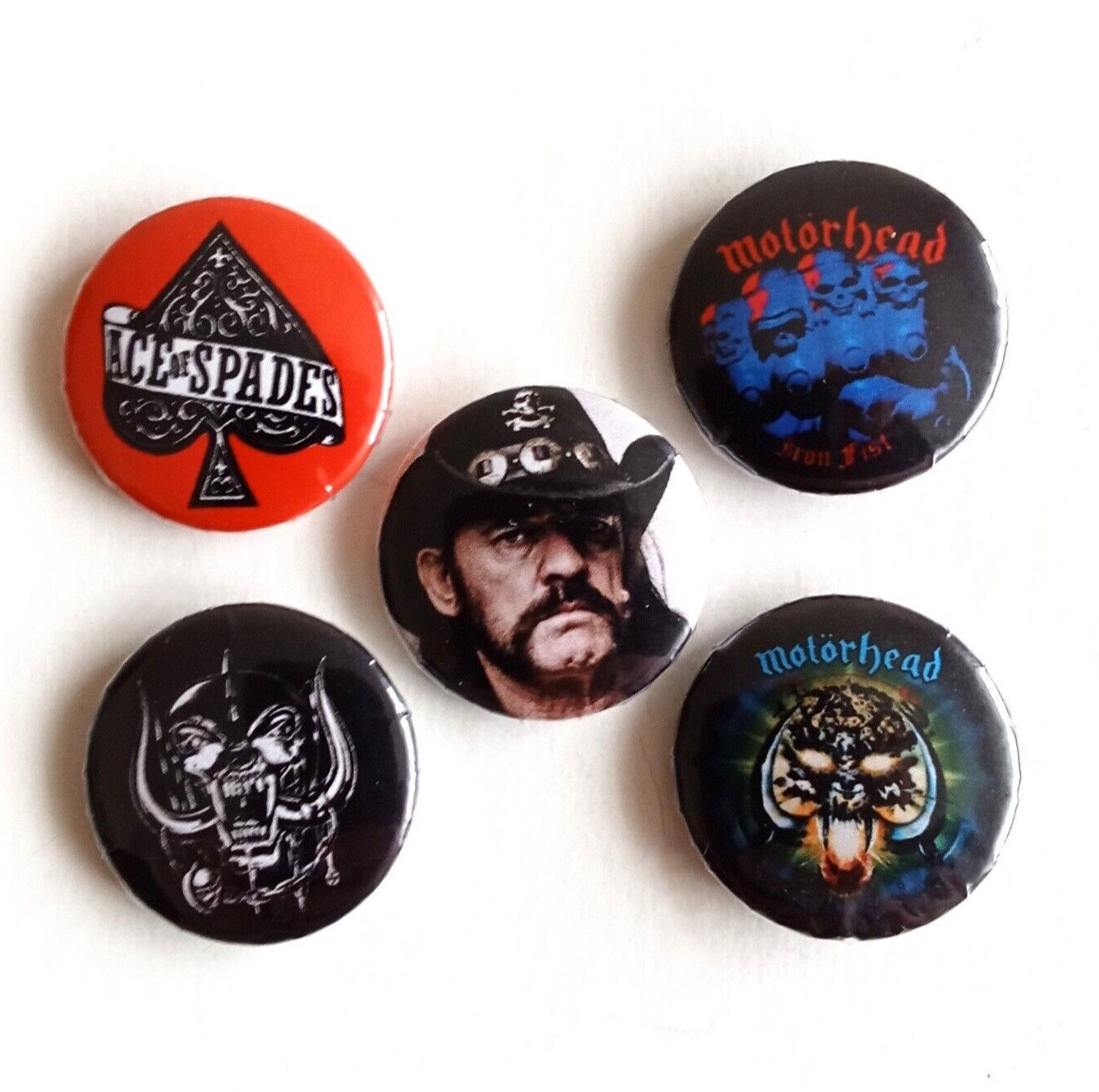 Motörhead - Set Di 5 Bottoni A Pressione Con Logo Per Album - Diametro 2,5 Cm, Gadget Ufficiale Per Fan - 2