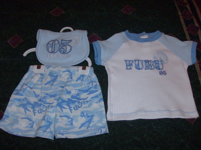 NWT Adorable 3 PC Army Camouflage Blue FUBU Set 6-9 months