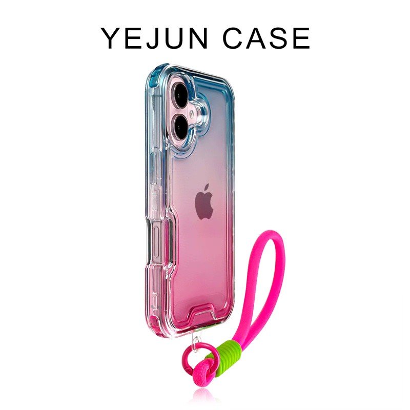 Blue-Pink Gradient iPhone 17/16 Pro Max Hard Case with Rose Red Bracelet &acirc;�� Ships from China