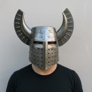Medieval Viking Great Helm with Horns Fantasy Warrior Helmet LARP, Cosplay,
