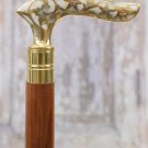 Classic Walking Stick Wooden and Brass - Goldene and White Walking Stick - Brass