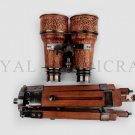 Nautical Antique 6" Brass Binocular Desk Telescope with Table Tripod Stand