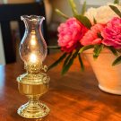 Vintage Brass Oil Lamp with Glass Chimney - Antique Decorative Table Lantern
