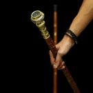 Luxury Wooden Walking Stick with Antique Copper Handle Hand-Carved Cane for Walk
