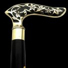 Antique Brass Black Walking Stick Handmade Vintage Flower