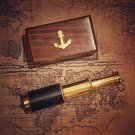 Telescope with Wooden Box Antique Pocket Small Spyglass