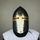 Knight Templar Helmet Holy Brass Cross Templar Crusader Helmet With Cloak