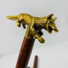 Leopard Brass Handle Wood Walking Stick Cane Antique Vintage For Gift Nautical
