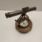 Alidade Compass Antique Brass 14" Wooden Base Decorative