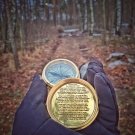 Brass Compass Engraved with Robert Frost Poem, Complete with Leather Case