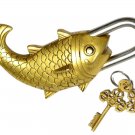Brass Made Vintage Padlock Fish Lock with 2 Working Key Rare Old Style