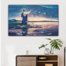Beautiful Canvas Painting Jesus Feeding Birds Abstract Ancient Wall Art Big Size