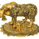 Metal Large Gold Elegant Kamdhenu Cow dol Showpiece  Length 24 cm, Gold Antique