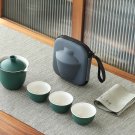 Portable Gongfu Travel Tea Set – 4-Piece Rustic Ceramic Kit with Storage Case
