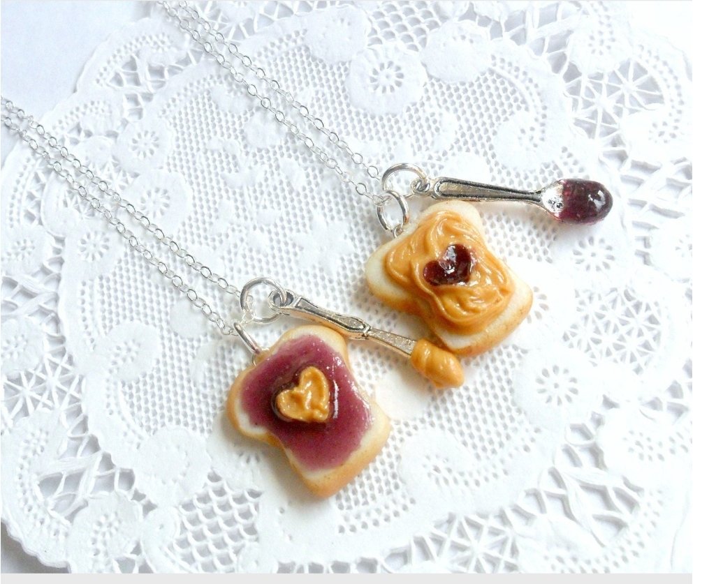 Peanut Butter Jelly Heart Necklace Set, Best Friend's BFF Necklace, Great Gift!