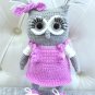 Handmade crochet owl in pink dress