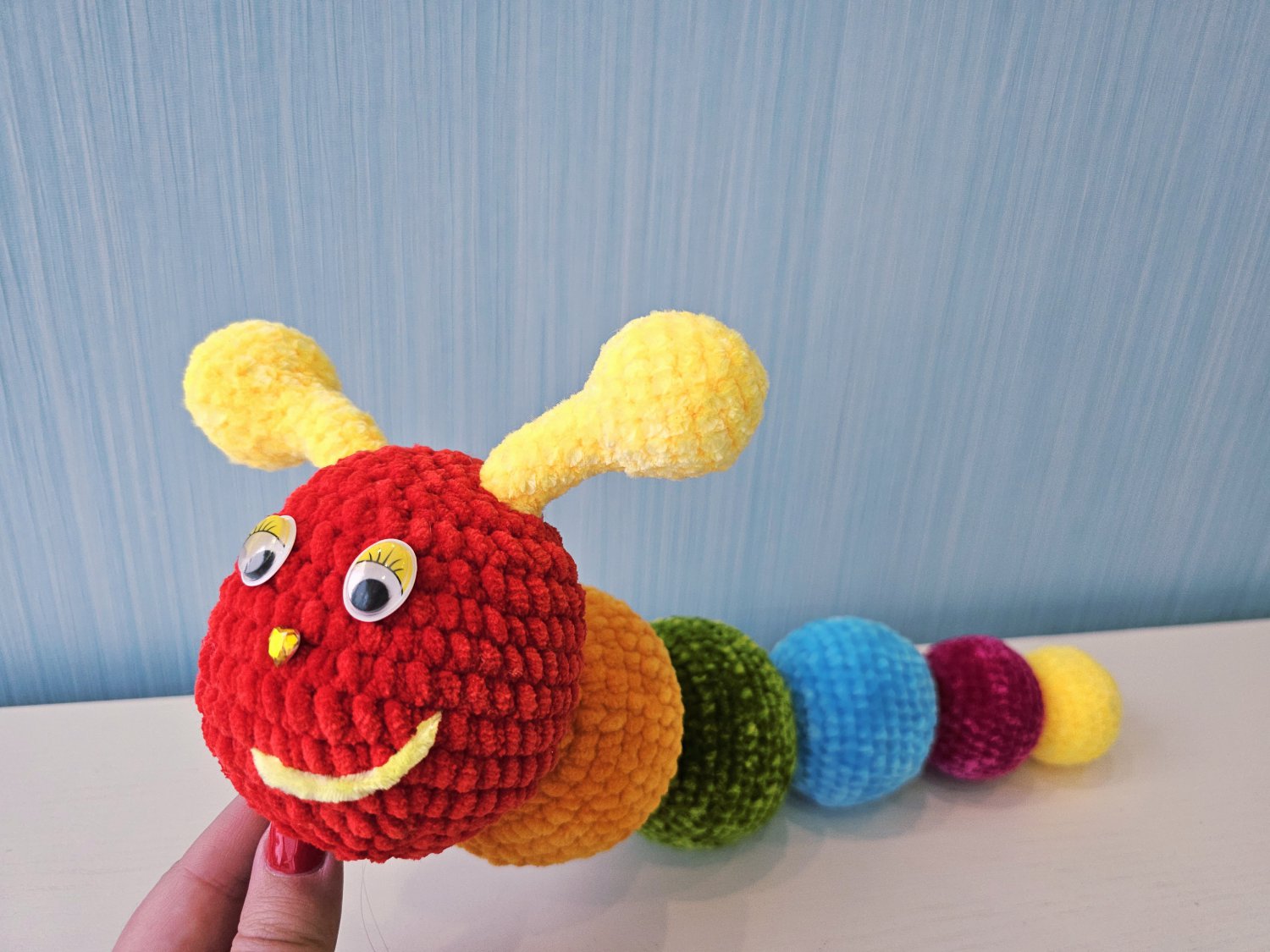 Handmade crochet plush caterpillar