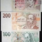 Set of banknotes from Czech Republic 100 + 200 + 500 Korun UNC, CHEAPER IN EUR