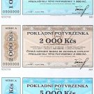 1000 - 5000 Korun Czech Republic emergency banknotes 1993 UNC official reprint