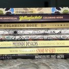 Adult Coloring Book Lot x8, 7 Books, 1 Postcard Book
