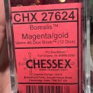 Borealis 16mm D6 Chessex Dice Block (12 Dice) - Magenta with Gold Pips OOP