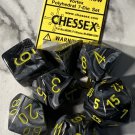NEW OOP Chessex Vortex Black w/yellow 7 Polyhedral Dice Set CHX27438 Complete