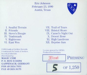 eric johnson - lords of archive records february 23 1990 austin texas CD #763 of 1250 1994