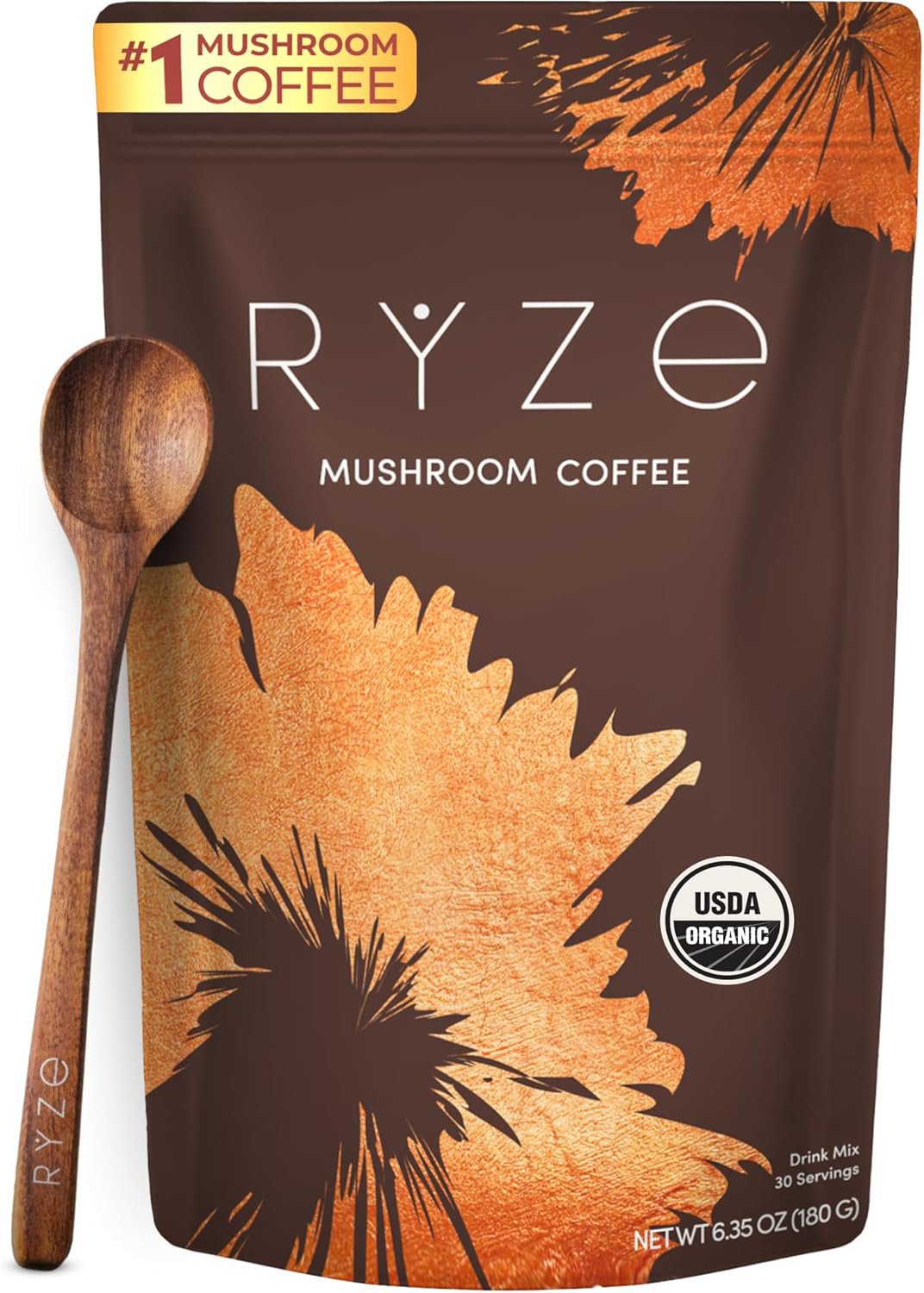 RYZE SUPERFOODS Mushroom Coffee USDA Organic with 6 Adaptogenic