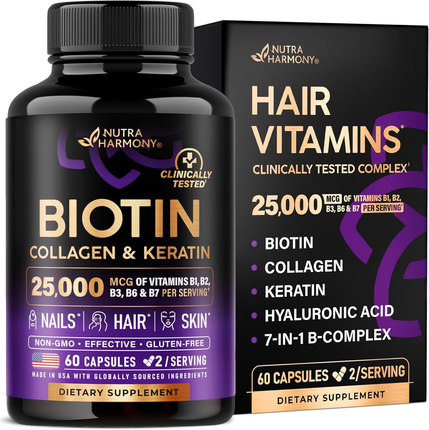Biotin | Collagen | Hyaluronic Acid | Keratin - Clinically Tested Supplement