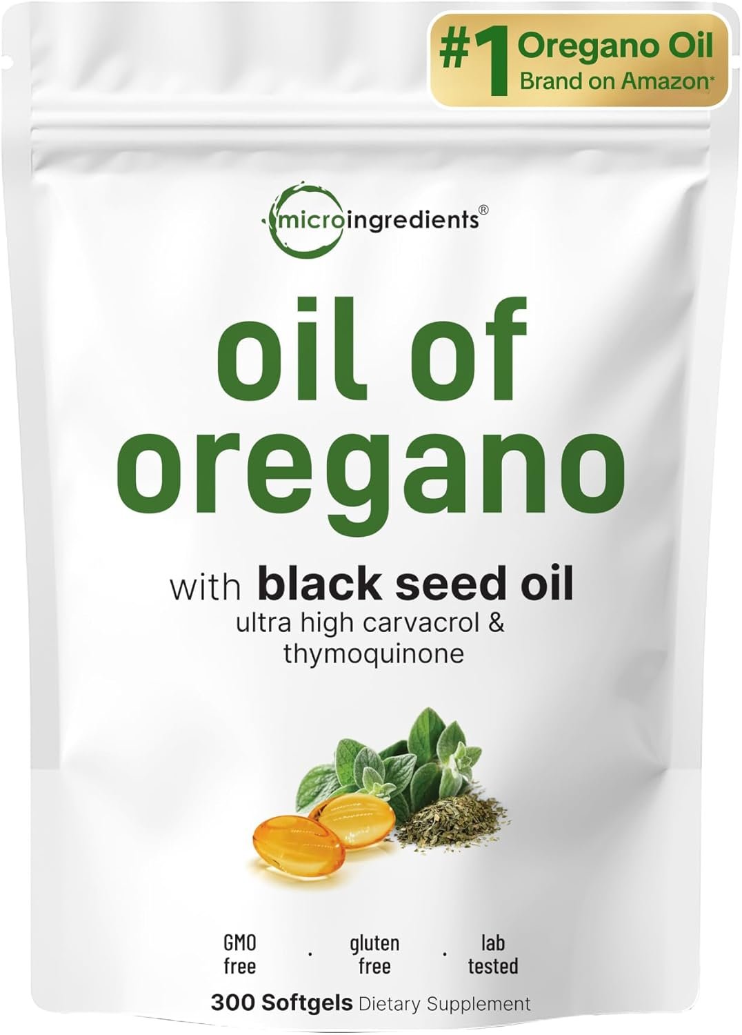 Micro Ingredients Oil of Oregano Softgels, 300 Count | 2 in 1 Formulated