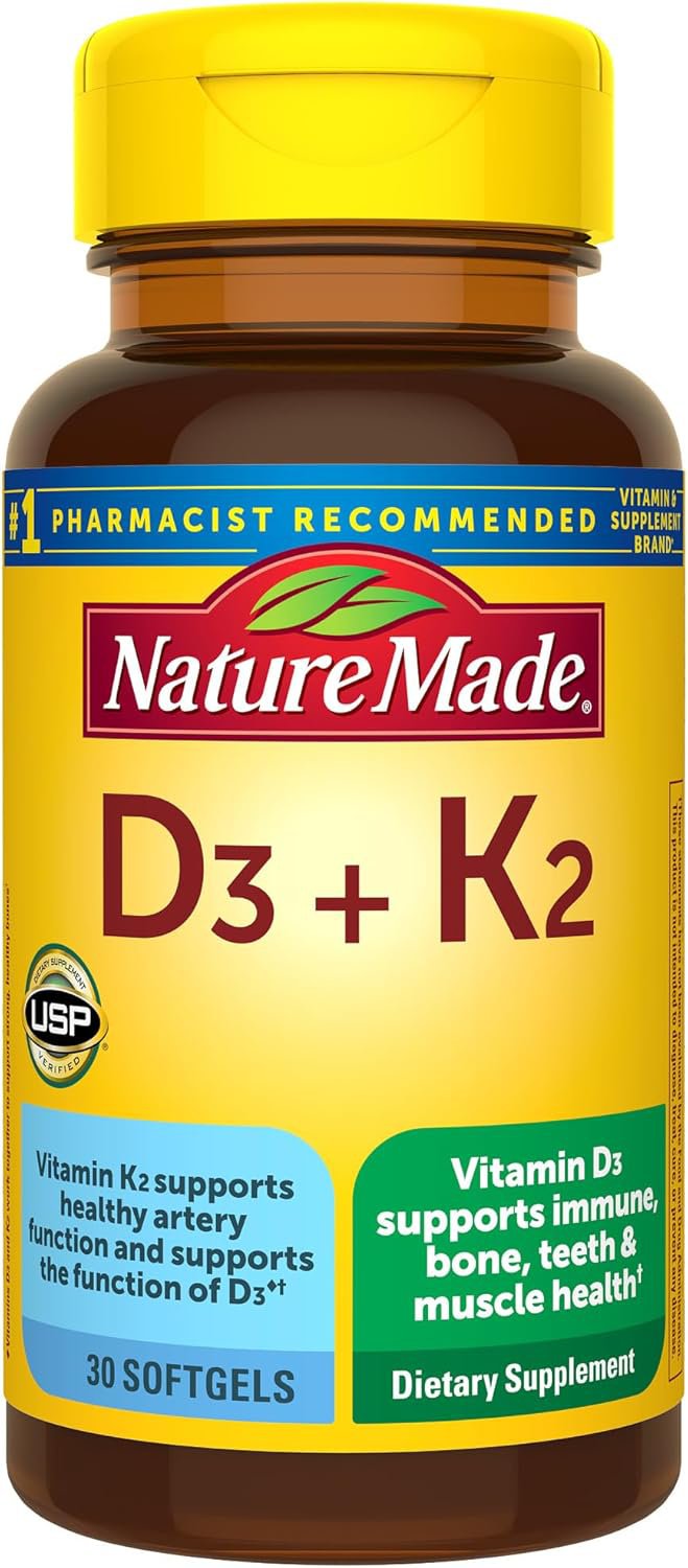 Nature Made Vitamin D3 K2 Supplement, 5000 IU (125 mcg) Vitamin D for Bone,