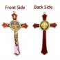 St Benedict Cross Red Enamel Necklace Catholic Saint Jesus Crucifix Pendant