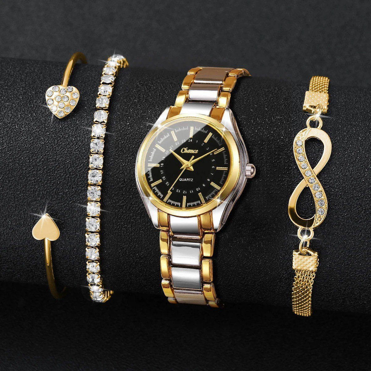 Reloj de pulsera de cuarzo de lujo para mujer con juego de pulseras Women Watch